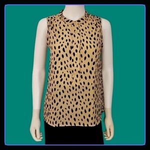 VTG J. CREW Spotted Animal Print Half Button Down Sleeveless Blouse